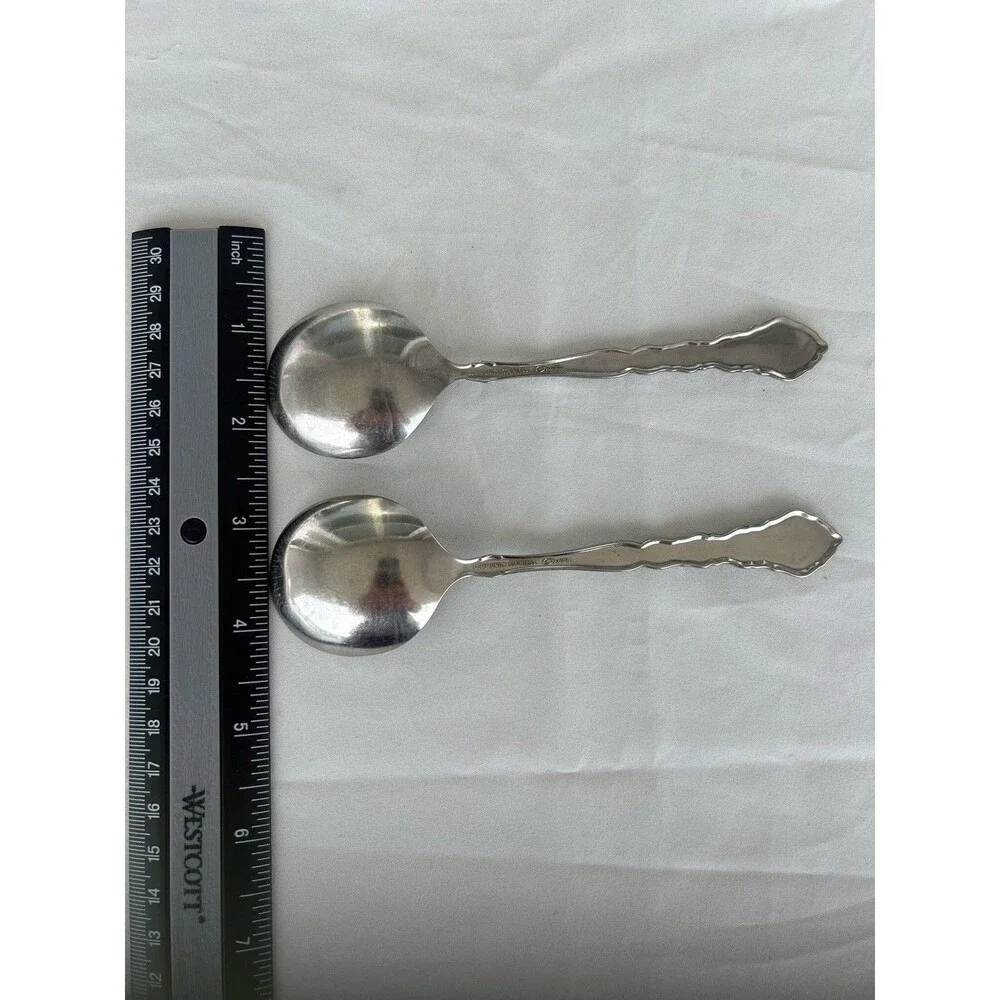 SET OF FOUR Oneida Community SATINIQUE Stainless Flatware Cream Soup Spoons